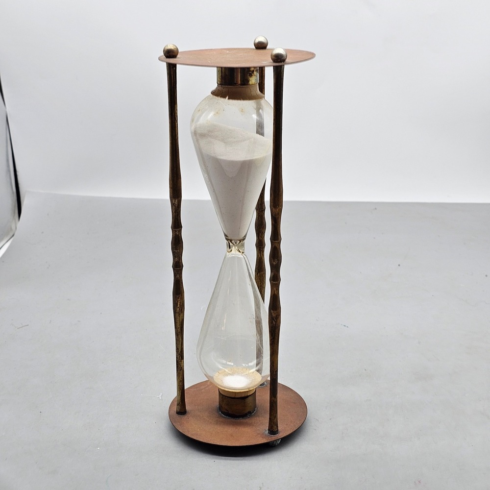 Vintage Brass Hourglass Sand Timer 10.75 Inch White Sand Nautical Decor K15